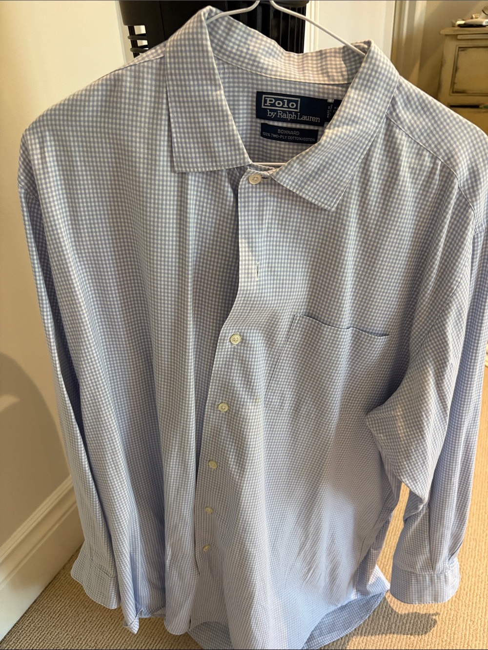Polo by Ralph Lauren Blue and White Micro-Check Dress Shirt